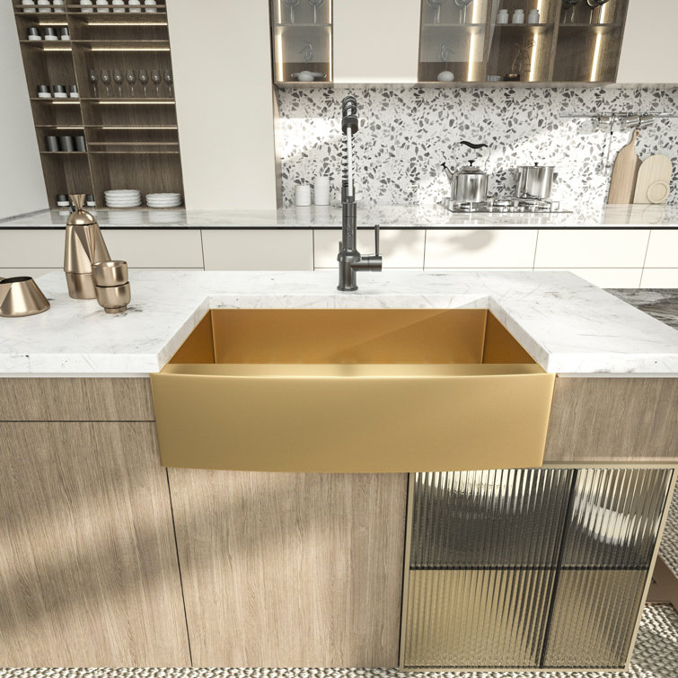 Mocoloo 36 Inch Stainless Steel Rose Gold 16 Gauge Apron Front Single Bowl Farmhouse Kitchen